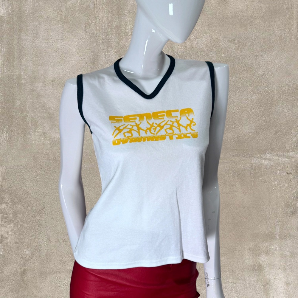 Vintage Y2K Seneca Cheerleader Ringer Tank Top White Green Made USA Medium